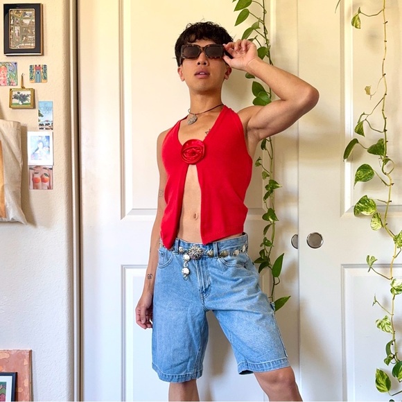 Y2K Red Sweater Halter Top - Picture 2 of 4